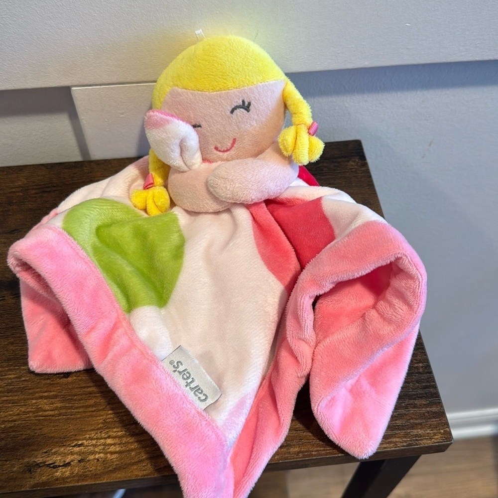 Carters Lovey Security Blanket Girl Doll Plush Blonde Pigtails Polka Dots 2012